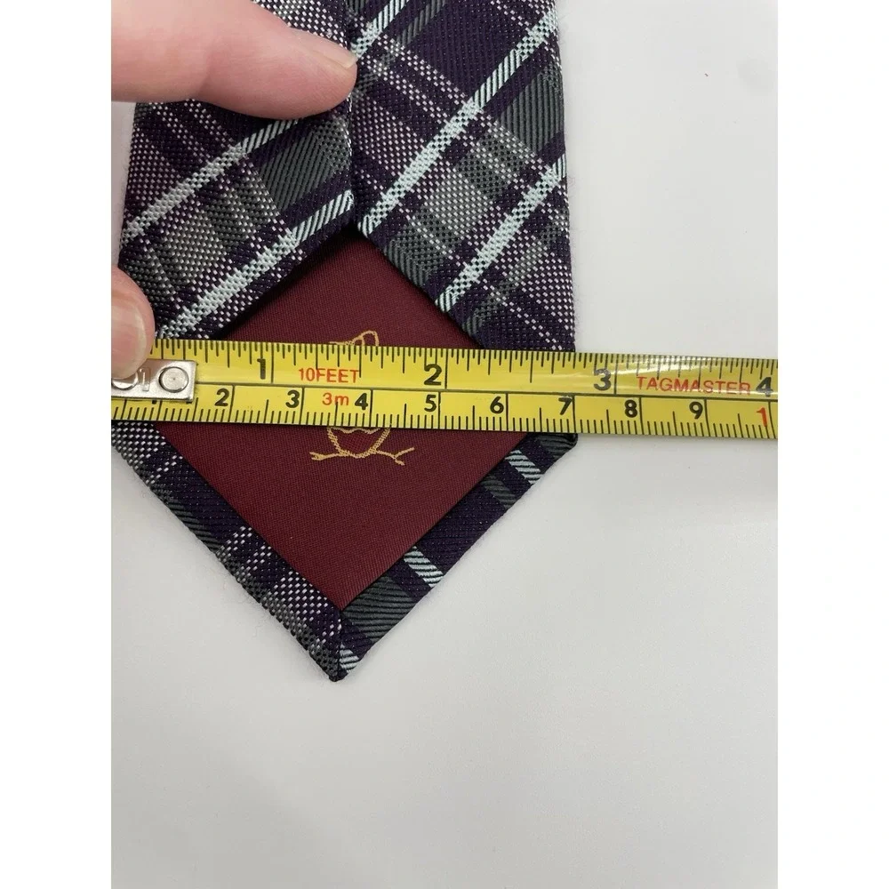 Penguin Black Purple Plaid Tie Silk Wool Blend Narrow Skinny Necktie Vtg 2.75